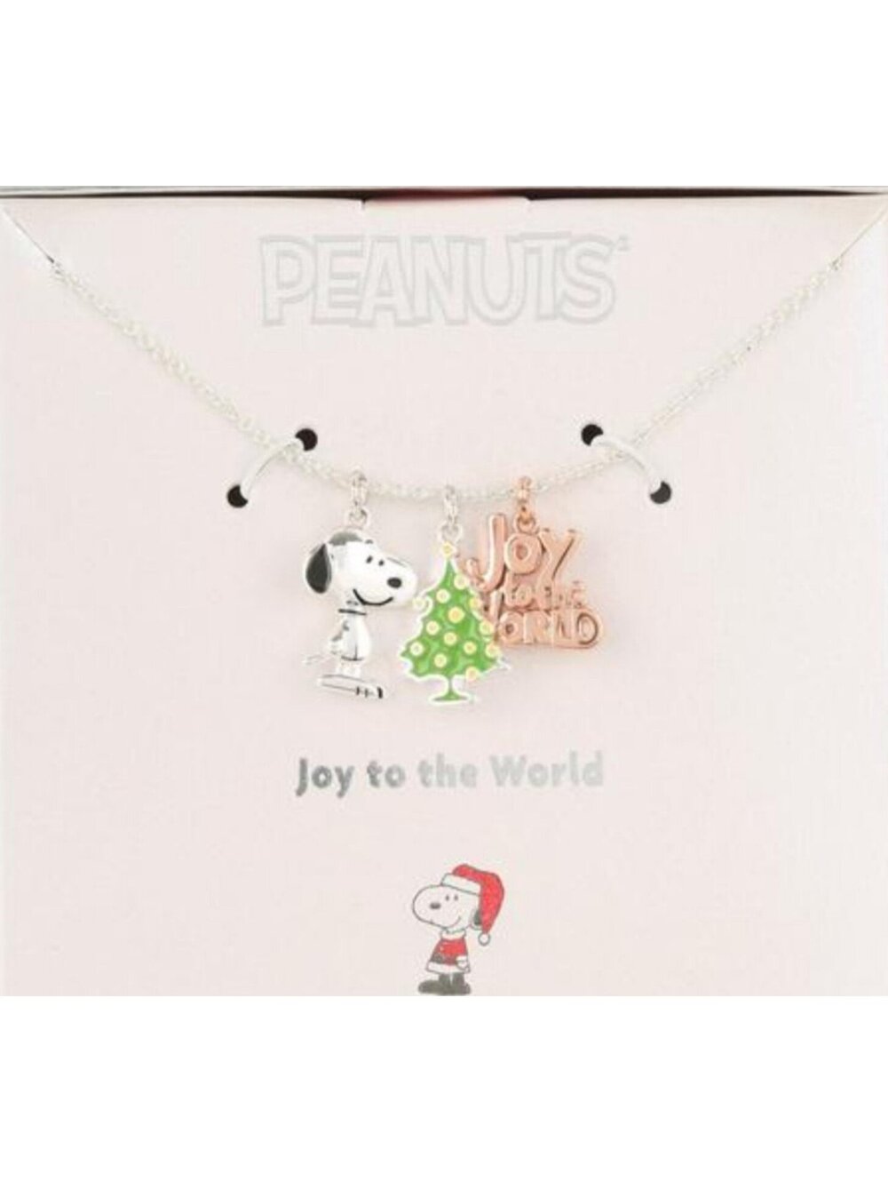 Peanuts Snoopy Silver Plated Charm Christmas Necklace Holiday Christmas Joy